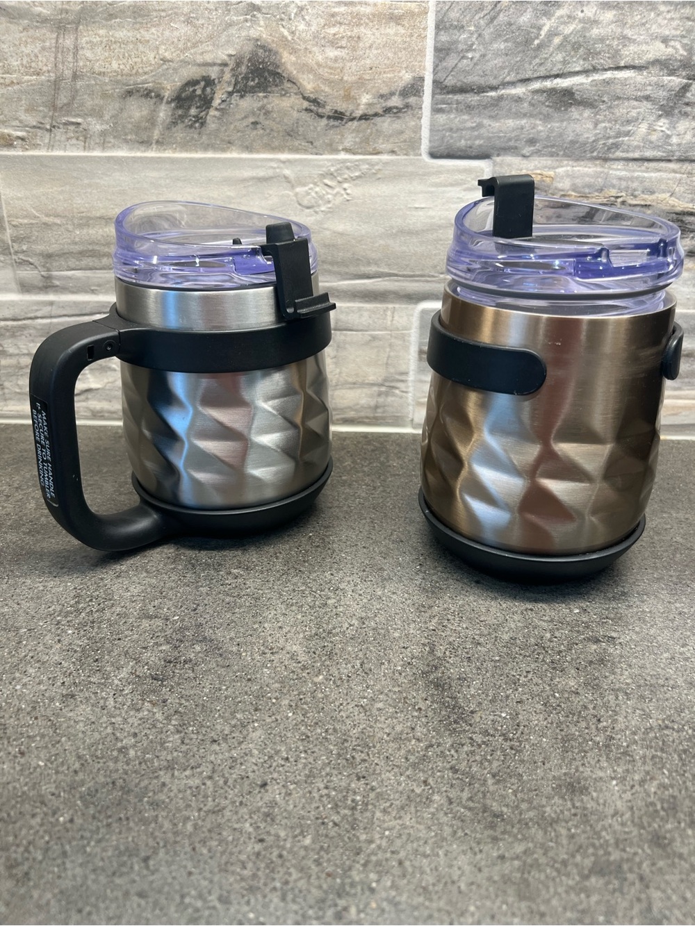 Stainless Steel Textured Travel Mugs with Clear Lids (Set of 2)
